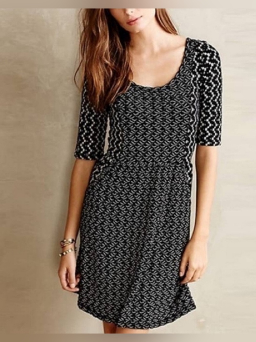 Anthropologie Saturday Sunday Dress Chevron Panel Dress Textured Knit Black XS